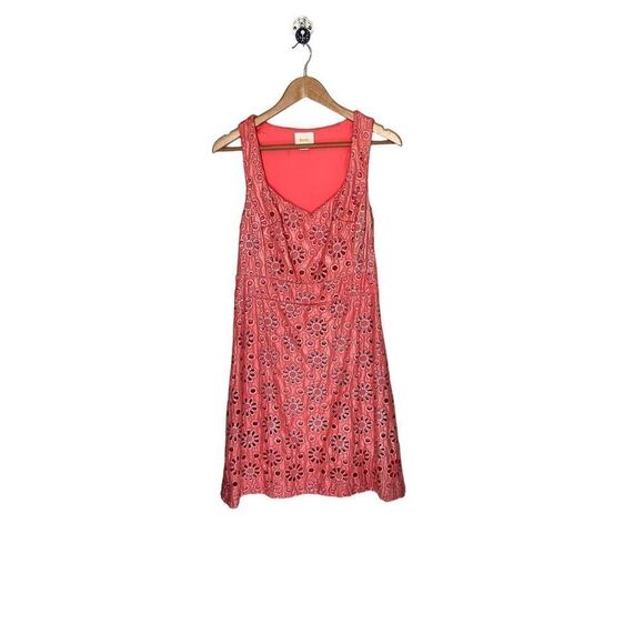 Anthropologie Maeve Coralshine Metallic Eyelet‎ Floral A-Line Sleeveless Dress - Picture 2 of 9